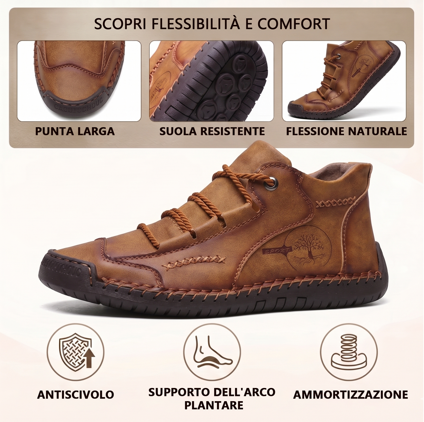 🔥 Sconto del 50% | Scarpe in pregiata pelle di vitello: supporto plantare, impermeabili e antiscivolo. Cammina in tutta comodità!