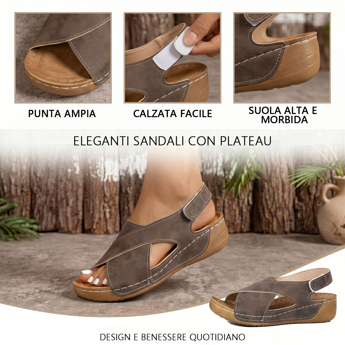 🔥Offerta speciale a tempo limitato👡Sandali da donna con zeppa e plateau✅, chiusura in velcro, comodi e traspiranti, perfetti per passeggiate estive casual👣