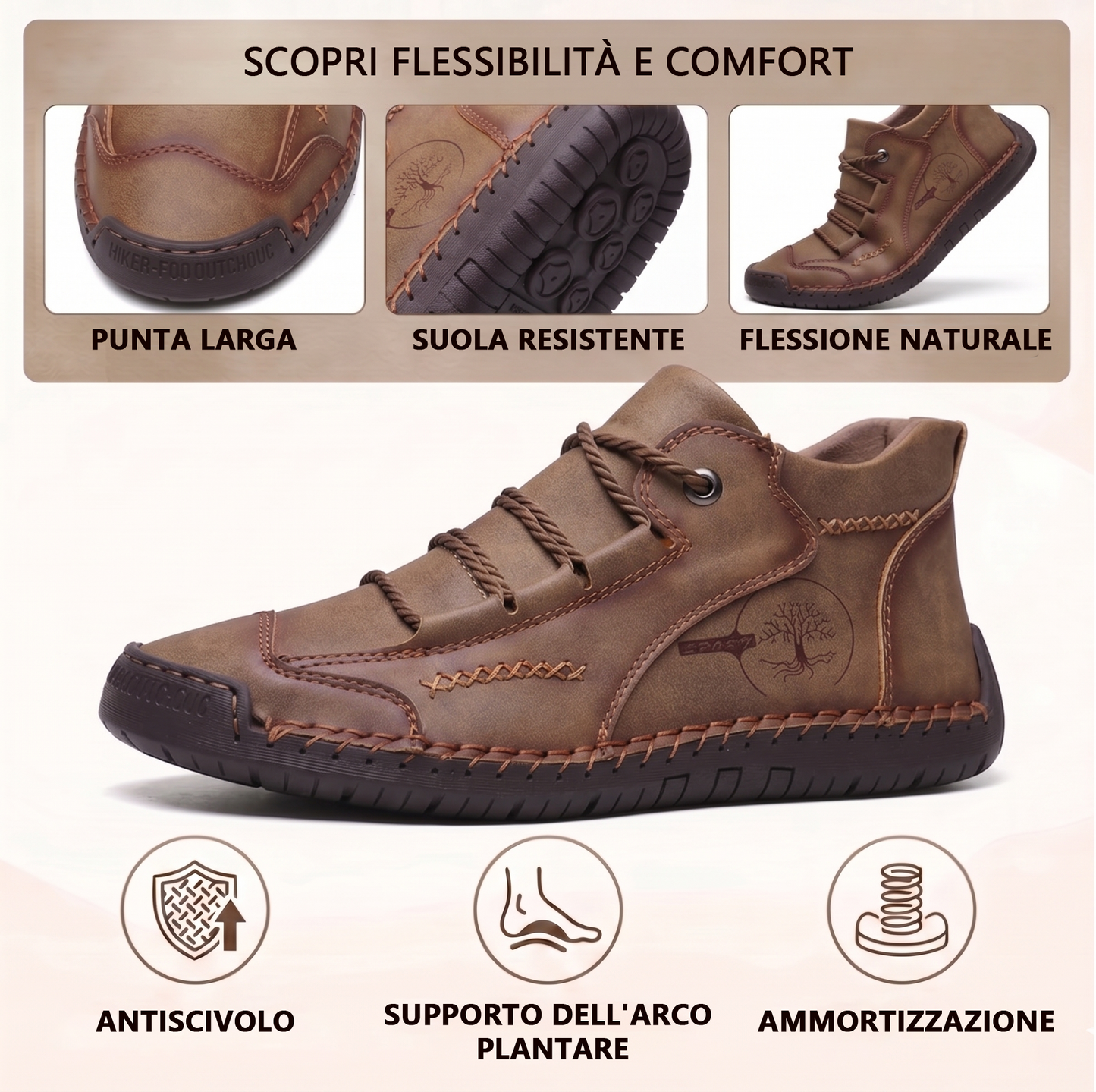 🔥 Sconto del 50% | Scarpe in pregiata pelle di vitello: supporto plantare, impermeabili e antiscivolo. Cammina in tutta comodità!