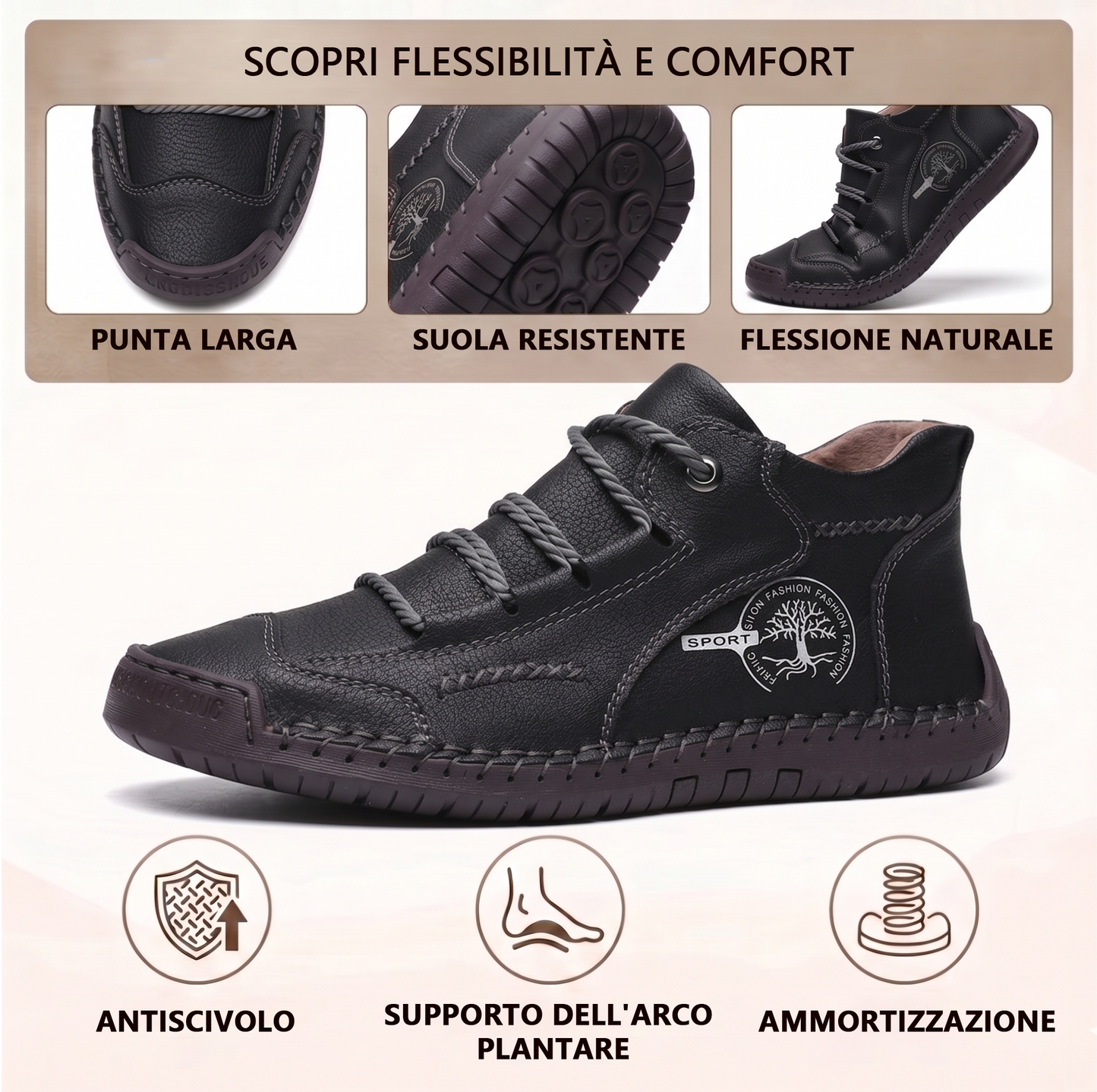 🔥 Sconto del 50% | Scarpe in pregiata pelle di vitello: supporto plantare, impermeabili e antiscivolo. Cammina in tutta comodità!