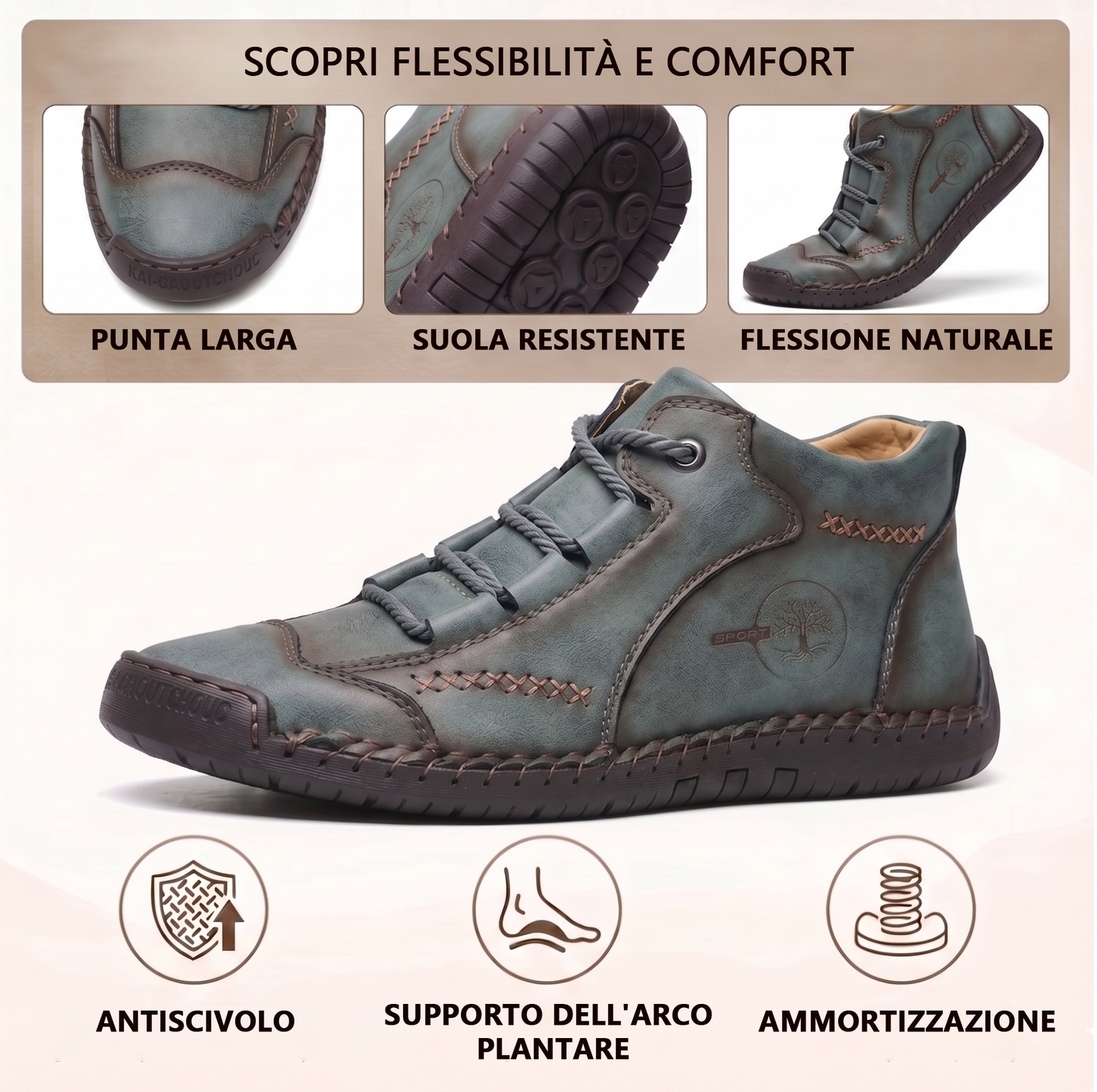 🔥 Sconto del 50% | Scarpe in pregiata pelle di vitello: supporto plantare, impermeabili e antiscivolo. Cammina in tutta comodità!