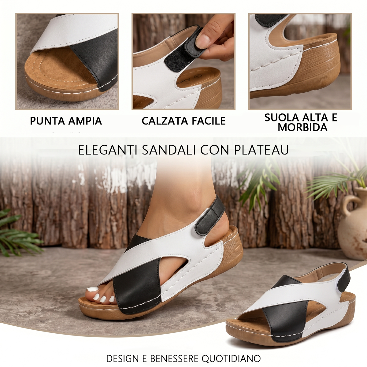 🔥Offerta speciale a tempo limitato👡Sandali da donna con zeppa e plateau✅, chiusura in velcro, comodi e traspiranti, perfetti per passeggiate estive casual👣