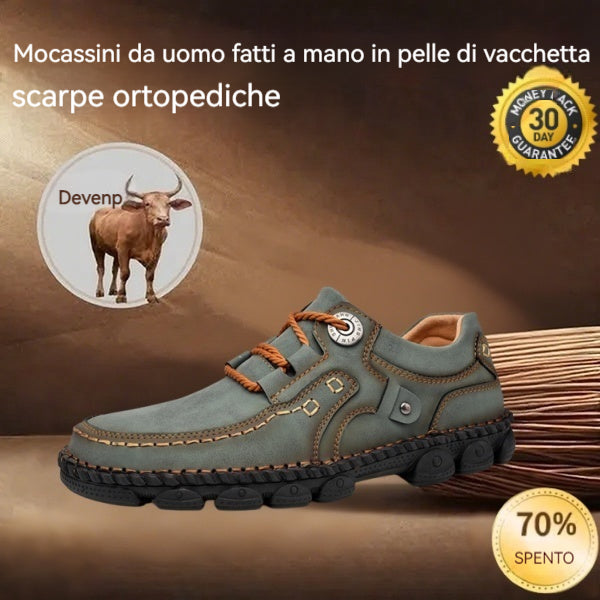 Scarpe ortopediche da uomo DEVENP | Scarpe comode in pelle di vitello cucite a mano | Design ergonomico per alleviare il dolore alla schiena, alle articolazioni e ai piedi | Sconto del 50% per un periodo limitato, fino a esaurimento scorte