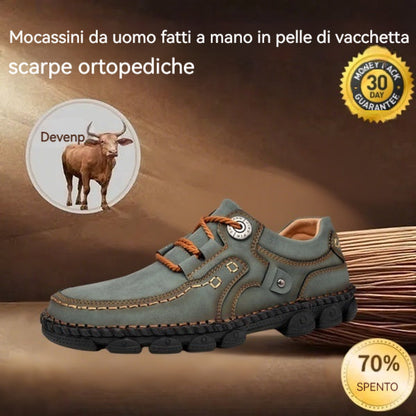 Scarpe ortopediche da uomo DEVENP | Scarpe comode in pelle di vitello cucite a mano | Design ergonomico per alleviare il dolore alla schiena, alle articolazioni e ai piedi | Sconto del 50% per un periodo limitato, fino a esaurimento scorte