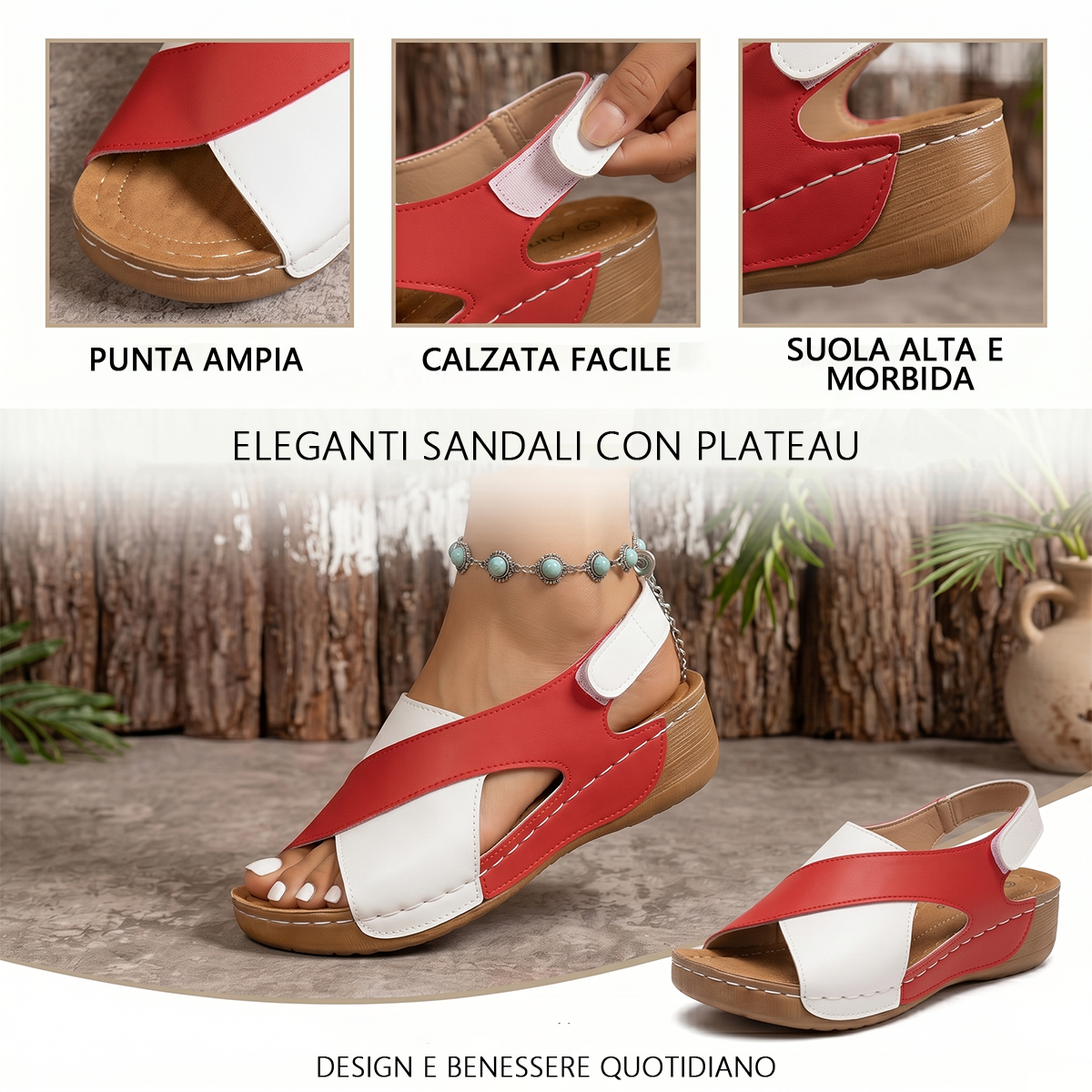 🔥Offerta speciale a tempo limitato👡Sandali da donna con zeppa e plateau✅, chiusura in velcro, comodi e traspiranti, perfetti per passeggiate estive casual👣