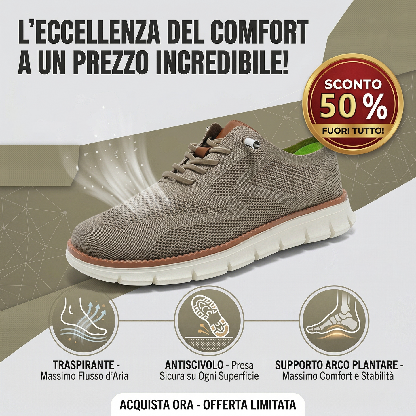 🔥 -50% Solo Oggi ⏰ Mocassini Sportivi Traspiranti in Tessuto Intrecciato! Leggere, versatili e perfette per dire addio al dolore ai piedi.