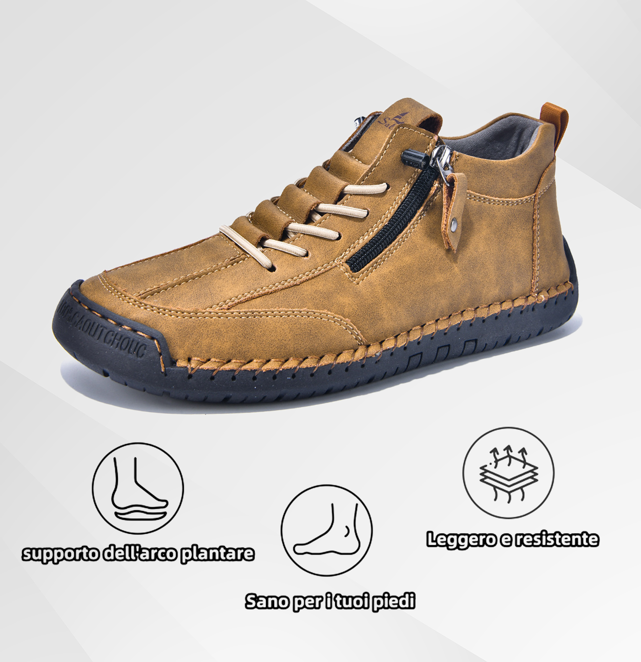 🔥 Sconto del 50% - Non lasciartelo sfuggire!👞Scarpe in Pelle "Zero Fatica": Zip Laterale, Supporto Plantare e suola antiscivolo – il design ergonomico allevia la fatica - unisex.