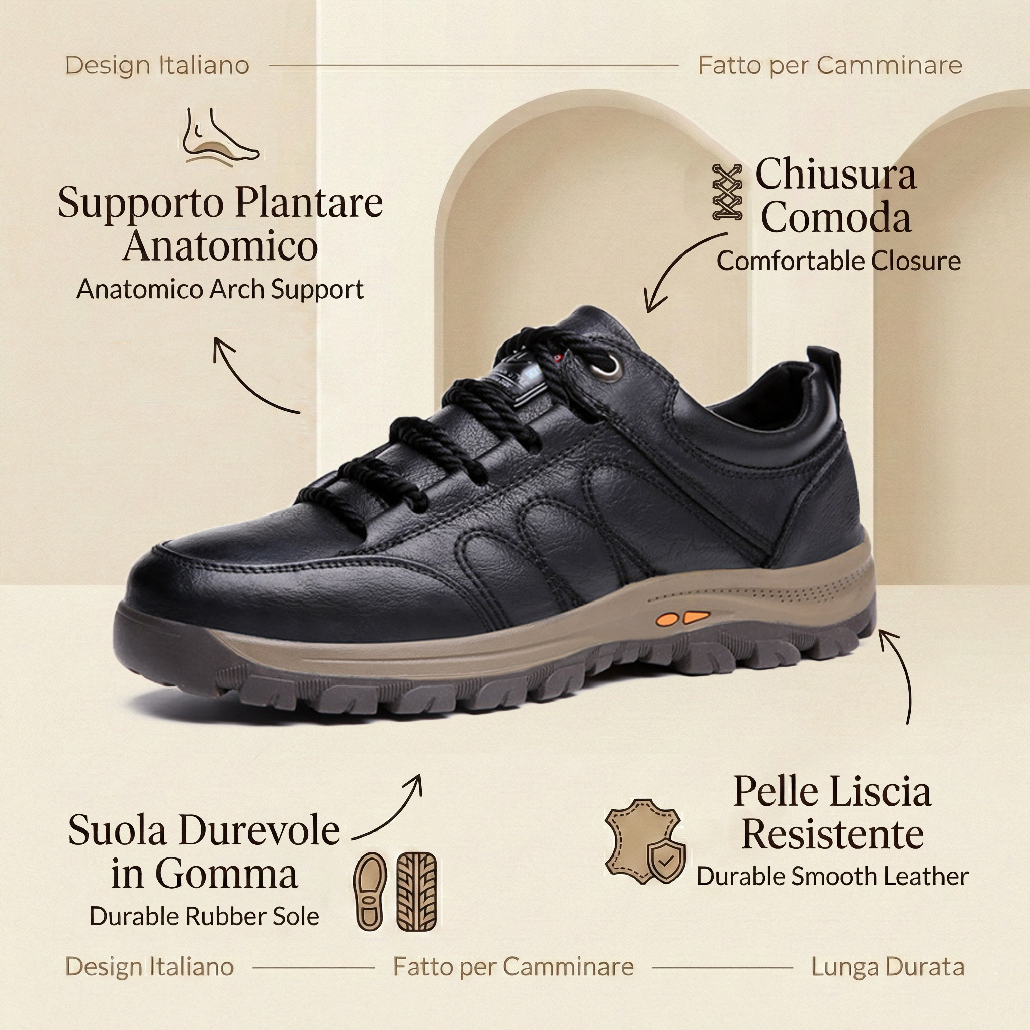 [🔥Sconto 50%] Scarpe Uomo da Passeggio in Pelle Morbida - Impermeabili, Antiscivolo e con Supporto Plantare Ergonomico