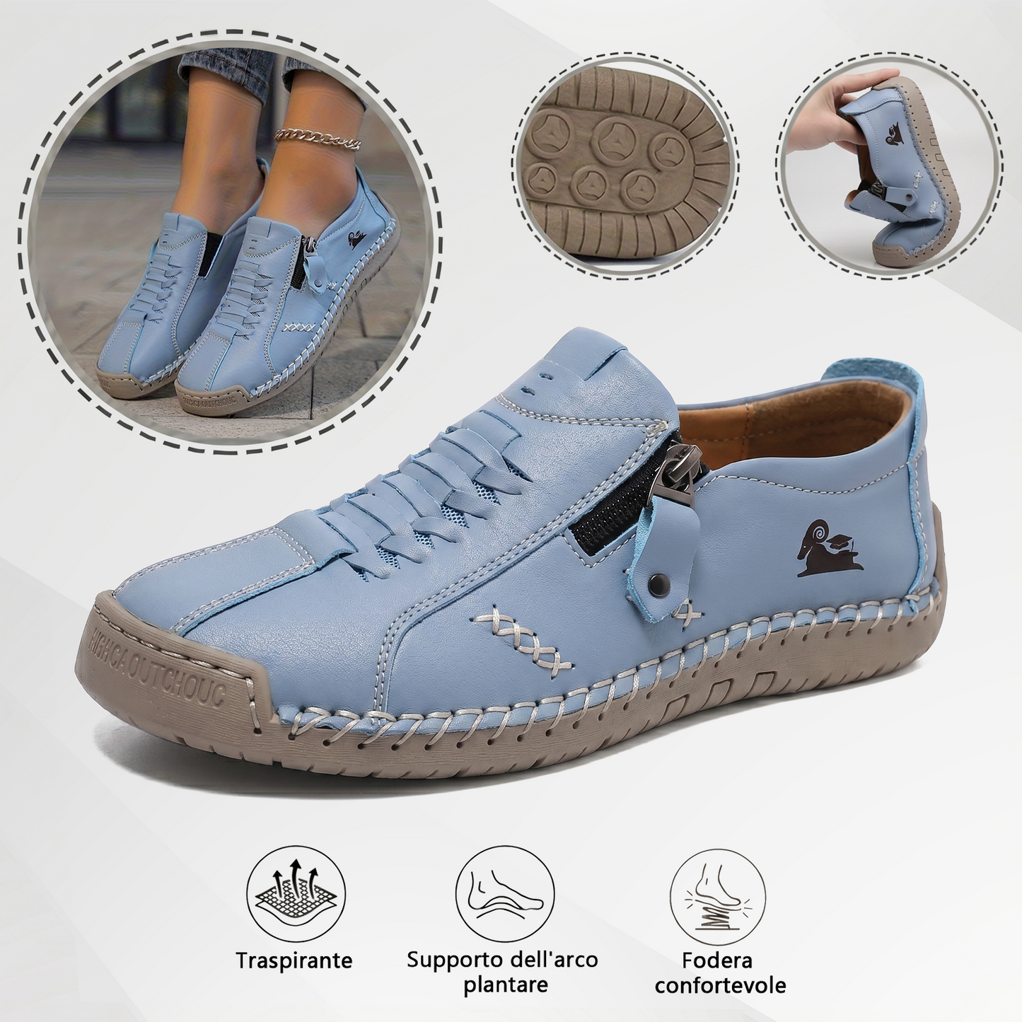 🔥Approfitta del 50% di Sconto oggi! 👞Mocassini Donna in Pelle con Cerniera, Scarpe Comode Ergonomiche, Calzado Casual Senza Lacci per Camminare