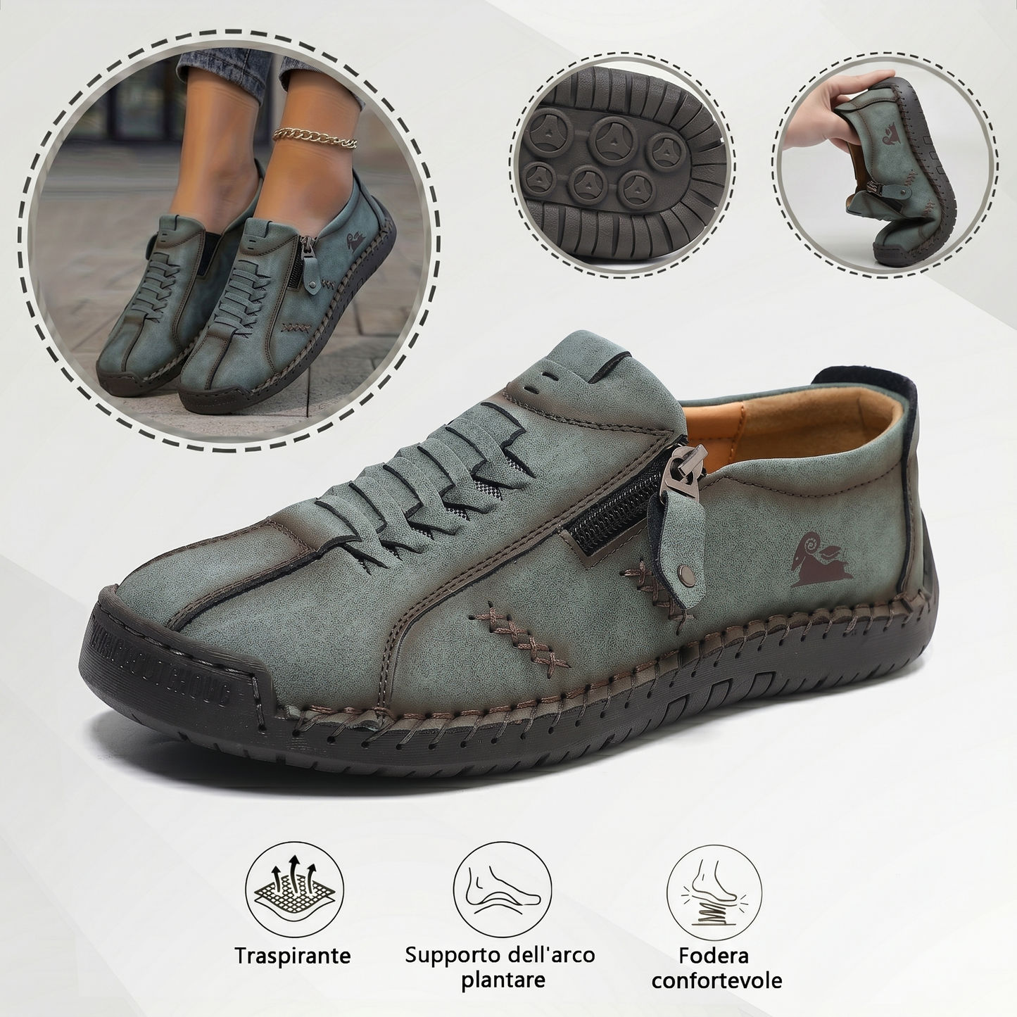 🔥Approfitta del 50% di Sconto oggi! 👞Mocassini Donna in Pelle con Cerniera, Scarpe Comode Ergonomiche, Calzado Casual Senza Lacci per Camminare
