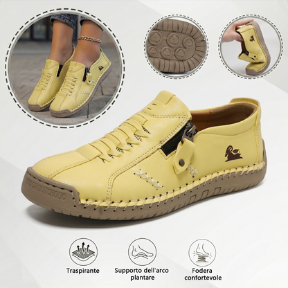 🔥Approfitta del 50% di Sconto oggi! 👞Mocassini Donna in Pelle con Cerniera, Scarpe Comode Ergonomiche, Calzado Casual Senza Lacci per Camminare