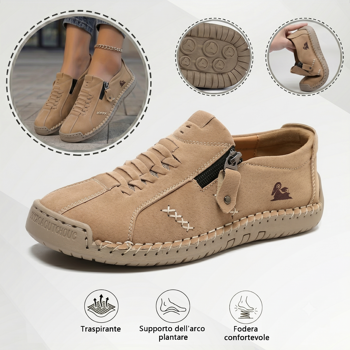 🔥Approfitta del 50% di Sconto oggi! 👞Mocassini Donna in Pelle con Cerniera, Scarpe Comode Ergonomiche, Calzado Casual Senza Lacci per Camminare