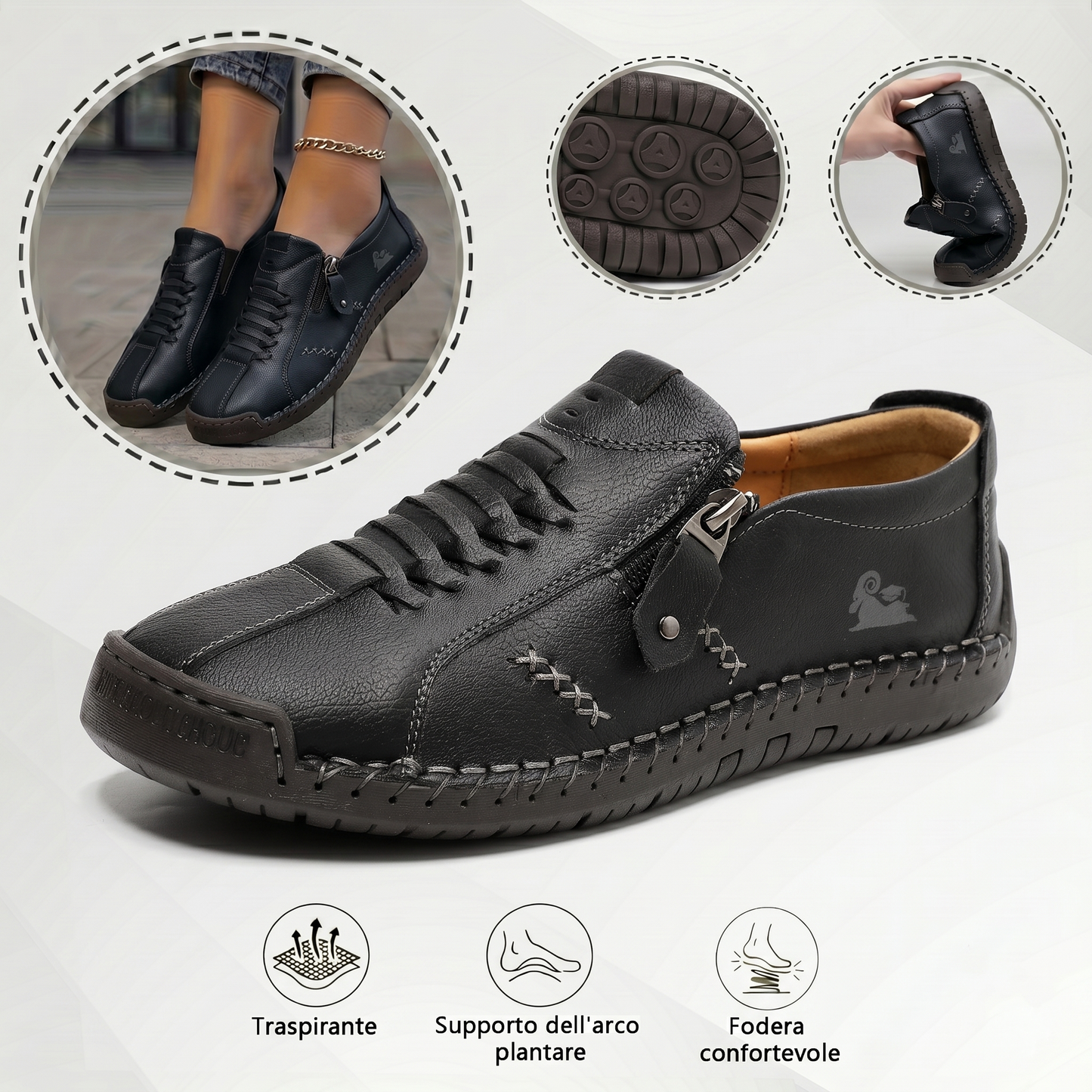 🔥Approfitta del 50% di Sconto oggi! 👞Mocassini Donna in Pelle con Cerniera, Scarpe Comode Ergonomiche, Calzado Casual Senza Lacci per Camminare