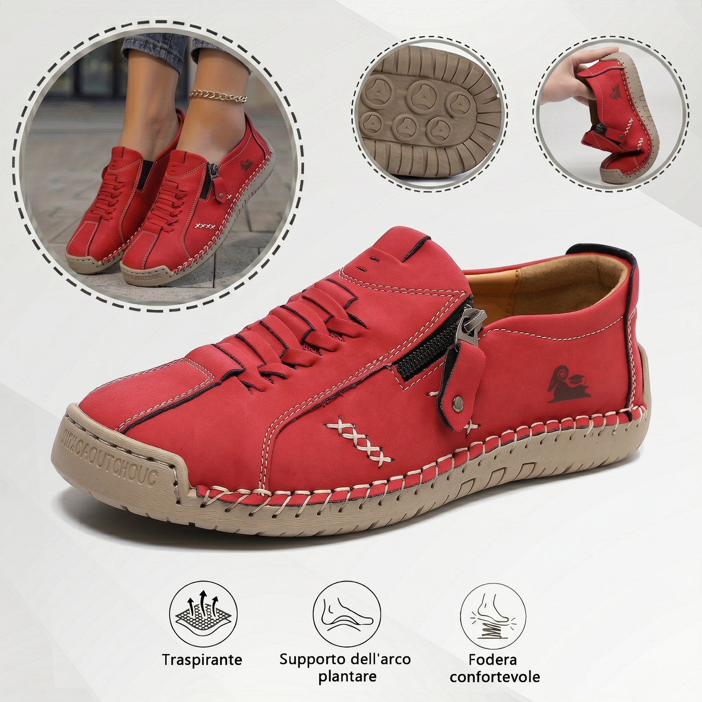 🔥Approfitta del 50% di Sconto oggi! 👞Mocassini Donna in Pelle con Cerniera, Scarpe Comode Ergonomiche, Calzado Casual Senza Lacci per Camminare